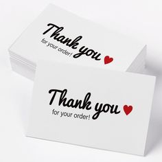 two thank you cards with hearts and the words thank you for your order on them