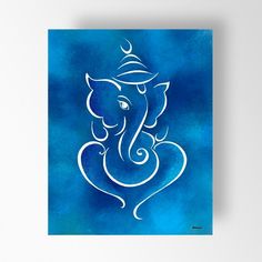 a painting of an elephant on a blue background