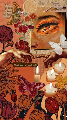 an altered collage with flowers and candles