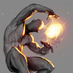 a drawing of a man holding a light bulb