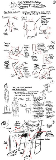 a drawing lesson showing how to draw the legs and hands in different positions, with instructions for