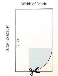 a diagram showing the width of fabric and how to cut it with scissors or pliers