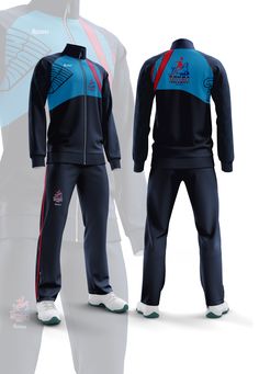 two men's tracksuits designed to look like sports uniforms