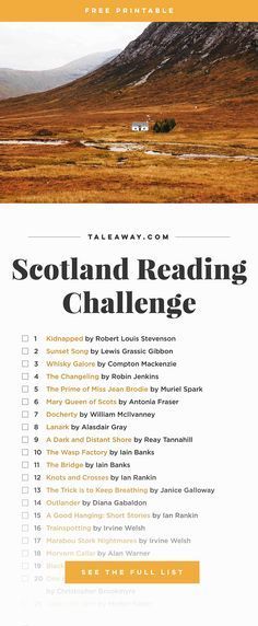 the scotland reading challenge is shown in yellow and white, with an orange field behind it