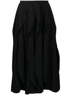 black wool draped detailing rear zip fastening mid-length Black Draped Long Skirt For Formal Occasions, Evening Midi Skirt With Folds, Evening Midi Draped Skirt With Lining, Evening Draped Midi Skirt With Lining, Evening Flowy Draped Skirt With Folds, Evening Draped Skirt With Ruffled Flare, Evening Draped Flowy Skirt With Folds, Black Folded Skirt For Work, Black Relaxed Draped Skirt For Formal Occasions