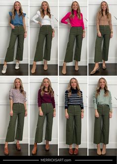 Tops For Green Pants, Combination With Green Pants, Olive Green Jeans Outfit Fall, Green Pairing Color Outfit, Yellow And Olive Green Outfit, Olive Green Pants Outfit Women Work, Olive Pants Fall Outfit, Style Green Pants For Women, Colors To Wear With Olive Green Pants