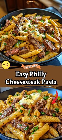 Transform the classic sandwich into a delicious dish with Philly Cheesesteak Pasta. This hearty meal combines tender strips of steak, sautéed peppers and onions, and melted cheese all mixed with pasta in a creamy sauce. It’s a flavorful twist on the beloved Philly cheesesteak, perfect for those who crave a satisfying, all-in-one dinner. #PhillyCheesesteakPasta #ComfortFood #EasyDinners Crockpot Cheesesteak Recipe, Philly Cheesteak Tortellini Pasta, Healthy Philly Cheese Steak Pasta, Recipes Using Philly Steak Meat, Chuck Roast Pasta Recipes, Philly Cheesesteak Pasta Recipe, Pasta With Beef Chunks, Steak And Noodles Recipes, Philly Cheese Steak Bake