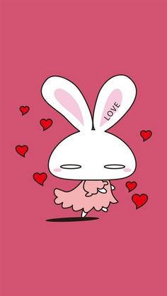 a cartoon bunny with hearts floating around it's head and the words i love you on