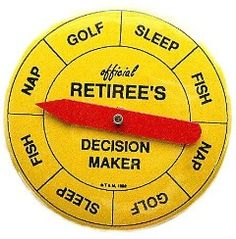 a yellow and red clock with the words retirement's decision maker written on it