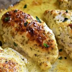 Creamy Baked Asiago Chicken Breasts Recipe Asiago Chicken, Asiago Cheese, Chicken Entrees, Baked Chicken Breast, Asiago, Crockpot Meals, Baked Chicken Recipes, Cheese Sauce, Poultry Recipes