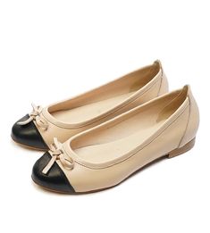 Beige Ballet Flats With Rubber Sole, Beige Closed Toe Ballet Flats With Leather Sole, Beige Leather Sole Closed Toe Ballet Flats, Beige Ballet Flats For Work With Low Heel, Chic Beige Ballet Flats With Rubber Sole, Cream Ballet Flats With Leather Sole, Beige Closed Toe Ballet Flats For Work, Beige Low Heel Ballet Flats With Leather Sole, Beige Ballet Flats With Leather Sole And Low Heel