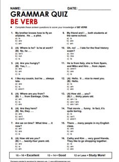 a printable question sheet with the words'be verbb'in red and black