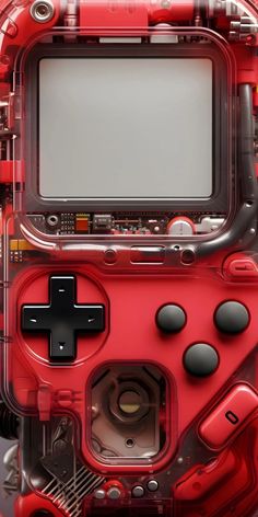 a close up of a red game controller