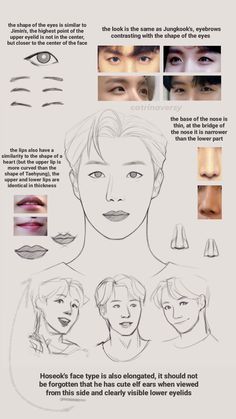 an info sheet shows how to draw the face and eyes in different ways, including eyeliner