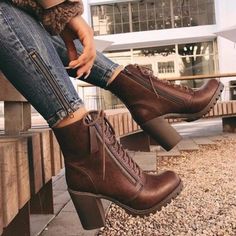 Vegan Leather Lace Up Bootie, Functional Inside Zipper Which Makes It Super Easy To Put On. Available In Black, Brown And Tan Price Firm Brown Lace Up Ankle Boots, Heel Combat Boots, Shoes For Me, Soda Shoes, Brown Booties, Brown Heels, Martin Boots, Cute Outfit Ideas, Lace Up Ankle Boots