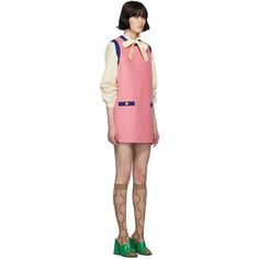 Gucci: Pink & Blue Bicolor Mini Dress | SSENSE Designer Mini Dress For Spring Workwear, Designer Dresses For Workwear, Designer Fitted Sleeveless Dress, Pink Mini Dress For Work, Chic Pink Dresses For Work, Designer Spring Daywear Dresses, Designer Fitted Pink Dress, Designer Spring Workwear Dresses, Designer Pink Dresses For Spring