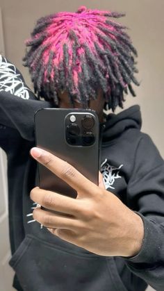 Tips Of Locs Dyed, Colorful Dreads Men, Pink And Black Dreads Men, Hair Dye Ideas Men Dreads, Dreads Colors Men, Dyed Locs Ideas Men, Dye Locs Ideas, Hair Color Ideas For Boys