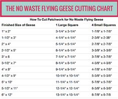 the instructions for how to make a no waste flying geese chart with numbers and measurements