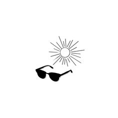 a pair of sunglasses with the sun in the sky above them on a white background