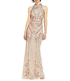 Adrianna Papell Halter Beaded Column Gown Beaded Formal Dress, Wedding Dress Champagne, Mother Of Groom Dresses, Mob Dresses, Column Gown, Column Dress, Va Va Voom, Beaded Gown, Adrianna Papell Dresses