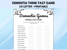 a printable game with the words,'demeta think fast game us letter - print