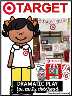 Welcome to Target! Your students will love playing at this Target grocery store! Preschool/early childhood dramatic play centers like this one help students learn social skills, problem solving, conflict resolution, self-empowerment, early math and literacy skills, language development, and more! #dramaticplay #target #pretendplay Target Themed Classroom, Target Dramatic Play Center, Grocery Store Dramatic Play Printables, Target Dramatic Play, Grocery Store Preschool, Dramatic Play Area Preschool, Dramatic Play Grocery Store, Preschool Restaurant, Preschool Dramatic Play Center