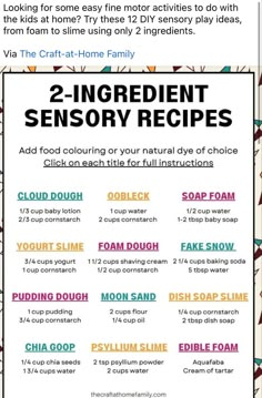 the recipe for 2 ingredient sensory recipes is shown in this graphic above it's description