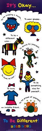 it's okay to be different poster with cartoon characters and words on the front