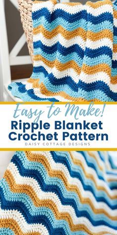 a crocheted blanket with the words easy to make ripple blanket