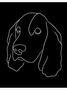 a black and white drawing of a dog's face on a black background,