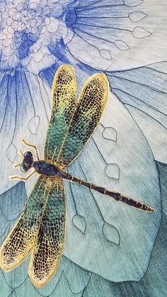 a drawing of a dragonfly sitting on top of a flower