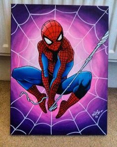 Spiderman Canvas Painting, Spiderman Canvas Art, Avengers Painting, Spiderman Canvas, Pinturas Disney, Color Pencil Art