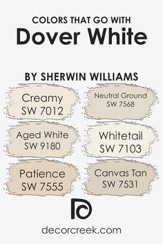 Colors that Go With Dover White SW 6385 by Sherwin Williams White Sherwin Williams, Sherwin Williams Dover White, Sherwin Williams Creamy, Sherwin William, Off White Paint Colors, Sherman Williams, Painting Trim White, Trim Paint Color, Sherwin Williams White