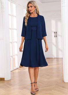 Dresses For Women Over 60, Dresses For Women Over 50, Clothes For Women Over 60, Grandma Dress, Navy Boat, Dress And Cardigan, Boat Neck Dress, Beaded Jacket, Womens Dress Suits