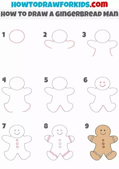 how to draw a gingerbread man step by step instructions for kids and beginners