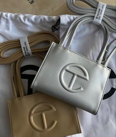 Telfar bag silver beige cream mini shopping bag shop purse Pink Bags Outfit, Bag Obsession