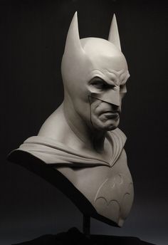 a white batman busturine is shown in black and white