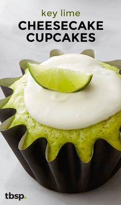 there is a cupcake with limes on top and icing in the middle