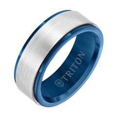 men's wedding band with blue and silver inlay