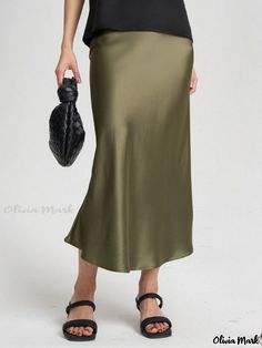 Olivia Mark - Elegant Half-Slip with Fishbone Design Midi Satin Skirt, Cheer Dress, Christmas Skirt, Casual Bodysuit, Maxi Romper, Fishtail Skirt, Half Slip, Cool Graphic Tees, Satin Skirt