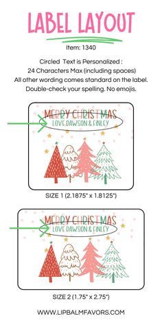 two christmas labels with trees on them