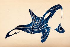 an orca whale is depicted in blue ink