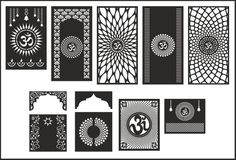 an assortment of black and white paper cutouts with different designs on the sides, including numbers