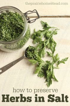 herbs in salt on a table with the words how to preserve herbs in salt written below