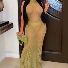 Sexy See Through Summer Vacation Long Dress Sleeveless V-Neck . Club Wear Dinner Wear Celana Jogger Wanita, Fitted Maxi Dress, Crochet Maxi Dress, Crochet Maxi, Beach Maxi Dress, Maxi Robes, Round Neck Dresses, Daily Dress, 여자 패션