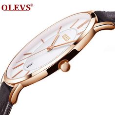 Hot Sale Men Sports Watches Olevs Luxury Brand Men's Quartz Analog Display Date Watches Casual Genuine Leather Swim Watch Thin - Quartz Wristwatches - AliExpress Rolex Milgauss, Brown Leather Watch, Minimalist Watch, Mens Sport Watches, Cartier Tank, Rose Gold Watches, Watch For Men