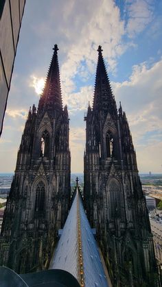 looking down at the spires and towers of cologne cathedral