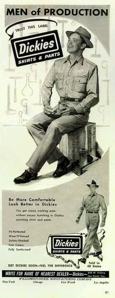 an advertisement for dickies men's shoes and pants from the 1950's