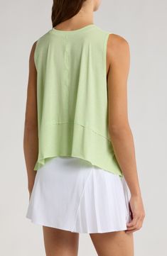 A classic addition to your workout collection, this muscle tee is cut from a soft and stretchy blend that feels breezy and light. 20" length (size Medium) Crewneck Sleeveless 90% polyester, 10% elastane Machine wash, dry flat By Free People; imported Fitted T-shirt For Yoga In Spring, Athleisure Stretch T-shirt For Spring, Fitted Sleeveless Athleisure T-shirt, Summer Athleisure T-shirt For Gym, Summer Athleisure Muscle Tee With Crew Neck, Casual 4-way Stretch Sports Top, Spring Gym T-shirt With Crew Neck, Cotton Gym Top For Summer, Summer Cotton Gym Top