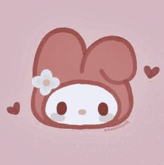 a pink background with an animal face and hearts